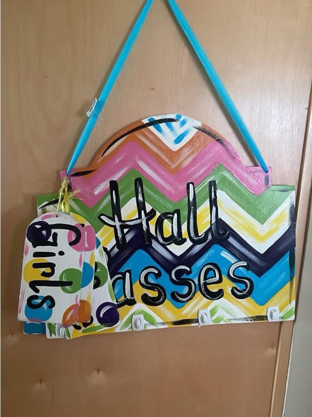 Hand-Painted Multi-Color hall pass for classroom